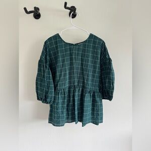 Old Navy Green Plaid Peplum Blouse